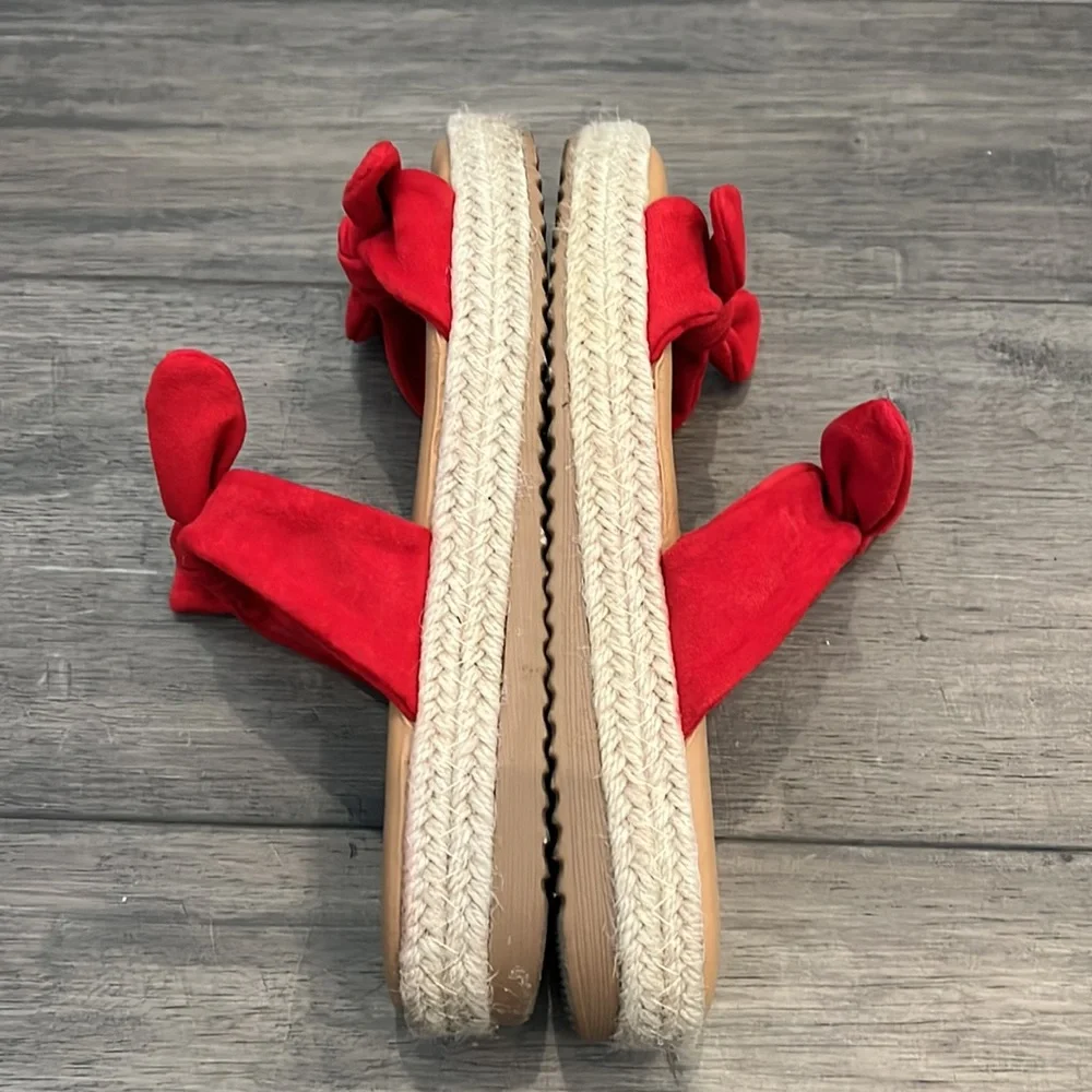 Bamboo Bow Tie Espadrille‎ Flatform Slip-On Sandals Red Womens Size 8